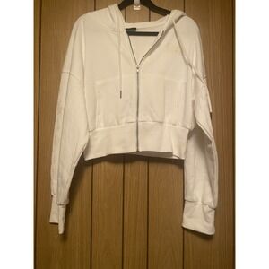 Wicked Paul Tazewell Pearl Hoodie Zip Up Crop Sweatshirt White Women's XL Cozy